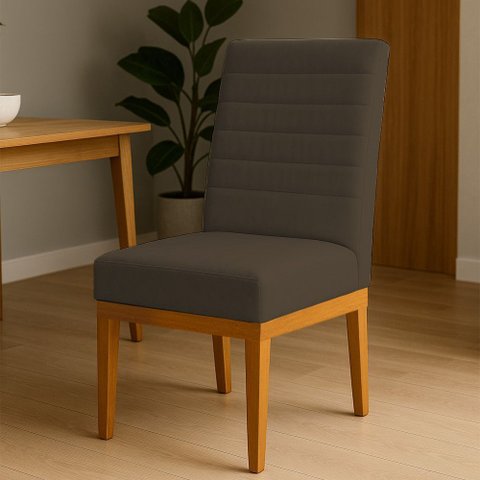 Cadeira de Jantar Mavie Estofada para Sala de Jantar Sofisticado Linhas Horizontais - Suede Marrom