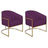 Kit 02 Poltronas Luiza Base de Ferro Dourado Suede Roxo - 1