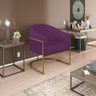 Kit 02 Poltronas Luiza Base de Ferro Dourado Suede Roxo - 8