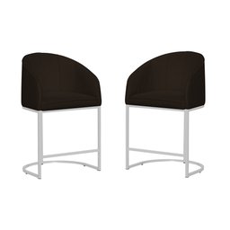 Kit 02 Poltrona Banqueta Decorativa Estofada Tecido Suede Base Metal Branca - Estopar Poltrona Banqu - 1