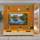 Ver imagem 7 de Rack Painel Ripado para TV até 85 Polegadas com LED 100% MDF 266,8cmx224cm Rodízios Esp Nobre Clean Requinte Luminare Marrom Naturale/Off White