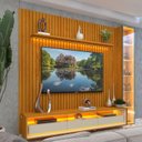 Ver imagem 6 de Rack Painel Ripado para TV até 85 Polegadas com LED 100% MDF 266,8cmx224cm Rodízios Esp Nobre Clean Requinte Luminare Marrom Naturale/Off White