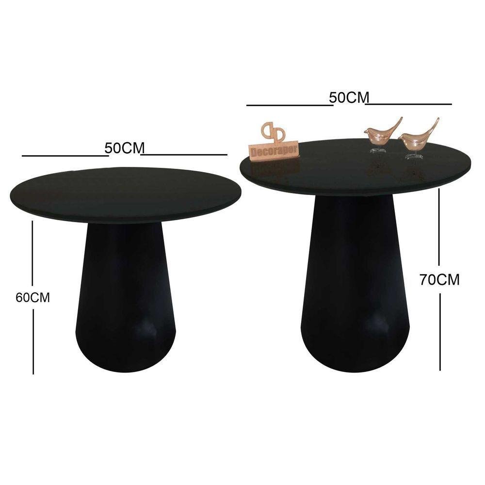 Kit Mesa de Canto com Vidro 50cm e Base Cone Laqueada Preta - 3