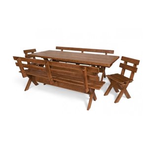 Conjunto Kit Mesa Rústica de Churrasco 1 Mesa + 4 Bancos - Imbuia