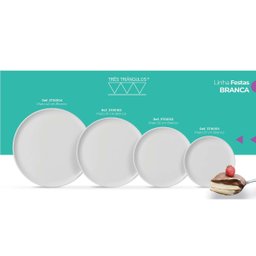 Kit 03 Bandeja Prato Redondo Servir Bolo Festa Branco 420mm - 4