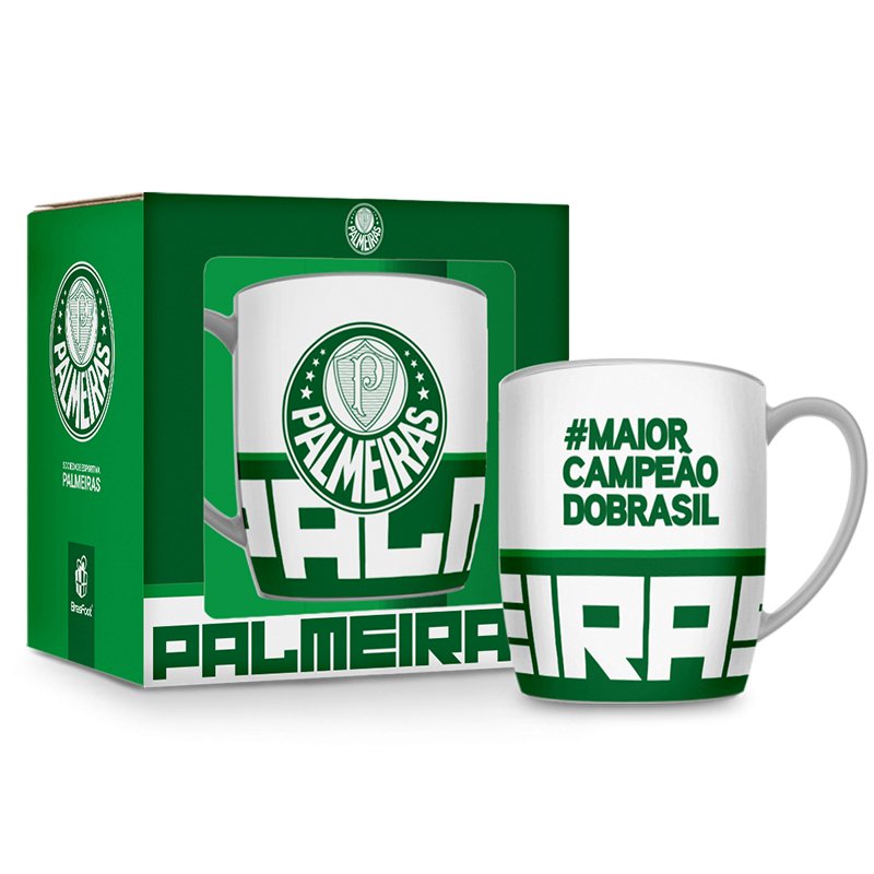 Caneca Porcelana Premium Brasfoot Palmeiras 300 Ml Urban Licenciada Branco