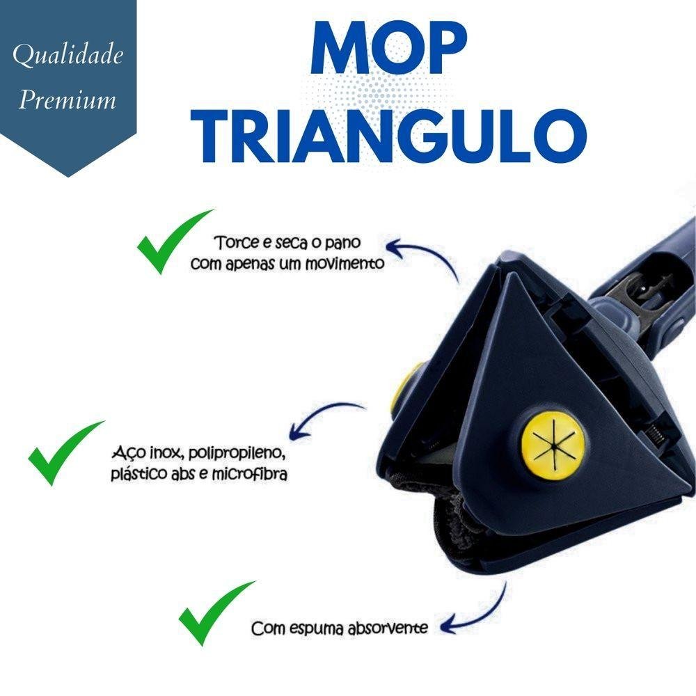 Mop Triângulo de Cozinha Limpeza Ajustável Giratório 360° Limpa Chão Vidro Esfregão Triangulo - 6