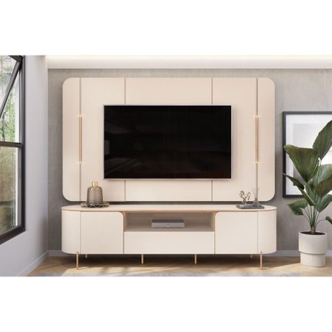 Home P/ Tv até 75 Pol Areta C/ Led e Nicho 218x189cm Off White - Dj Móveis
