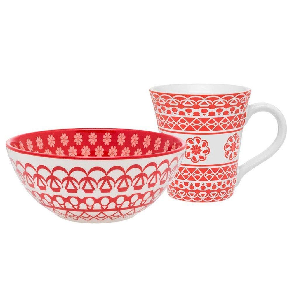 Kit Jogo Café Lanche Floreal Renda 8 Peças Oxford® Cerâmica - 1
