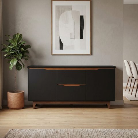 Buffet Flow 2 Portas Preto para Sala de Jantar com Design Moderno e Espaço para Organização