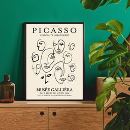 Quadro Desenho Minimalista Faces picasso 24x18cm:madeira Preta - 2