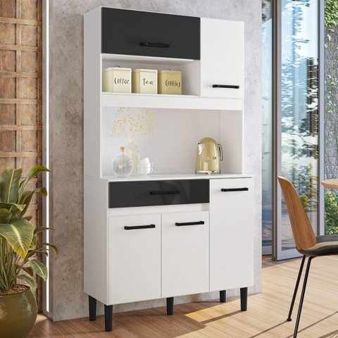 Cozinha Compacta Magazin 5 Portas 1 Gaveta Branco/Preto - Nicioli