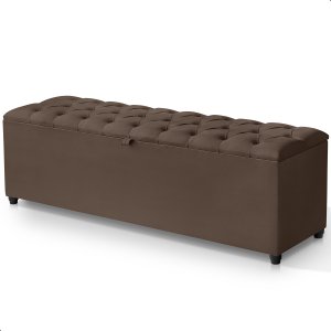 Recamier Baú Berlim Veludo Marrom Queen 1,50m Estofado Pés Pvc Preto