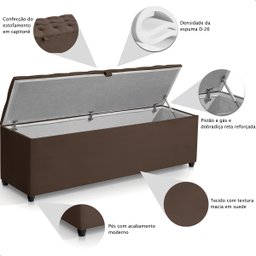 Recamier Baú Berlim Veludo Marrom Queen 1,50m Estofado Pés Pvc Preto - 5