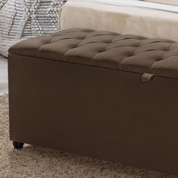Recamier Baú Berlim Veludo Marrom Queen 1,50m Estofado Pés Pvc Preto - 3