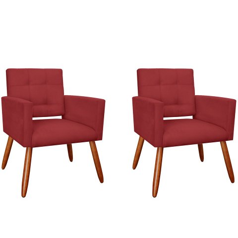 Kit 2 Poltronas Decorativa Camila Suede Marsala Pés Madeira Ms Decor