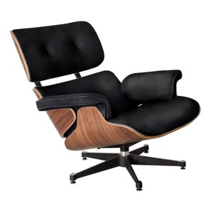 Poltrona Anatômica Charles Eames sem Puff Couro Natural Preto