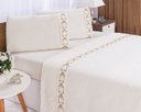 Ver imagem 1 de Jogo lençol Veneza quarto casal Queen bordado 4 peças 2fronha:Palha com Caqui