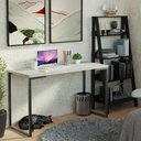 Ver imagem 1 de Conjunto Escritório Home Office com Mesa Industrial + Estante Escada Preto/cinza Madesa
