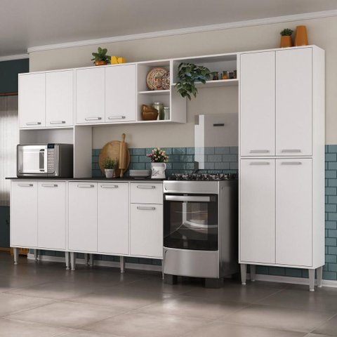 Armário de Cozinha Modulada Completa Compacta 294cm com Balcão de Pia Multimóveis MP2280 