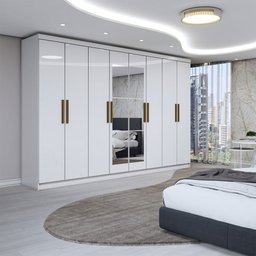 Guarda-roupa Casal Odisseia 8 Portas 4 Gavetas com Espelho Branco - Panorama Móveis - 1