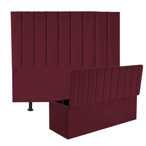 Kit Cabeceira e Calçadeira Baú Casal 140cm Carla Suede Bordo - D A DECOR
