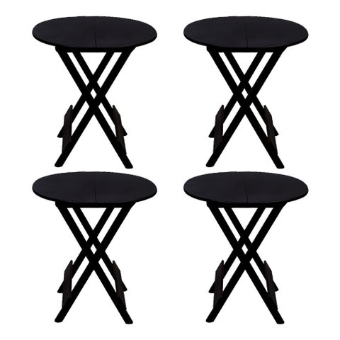 Kit 4 Mesas Redondas Dobráveis em Madeira Maciça 70x70 Ideal para Bares e Restaurantes - Preto
