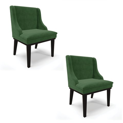 Kit 02 Cadeiras de Jantar Liz Suede Base Fixa Madeira Preto - D’Rossi - Verde