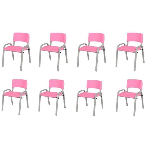 Kit 8 Cadeiras Infantil Iso, Escola, Base Cinza- Rosa