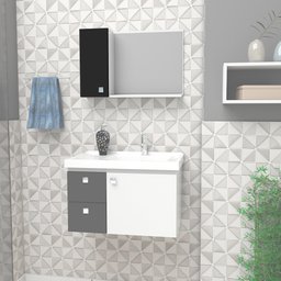 Espelheira para Banheiro em Madeira Moara Branca com Preto - Cozimax - 1