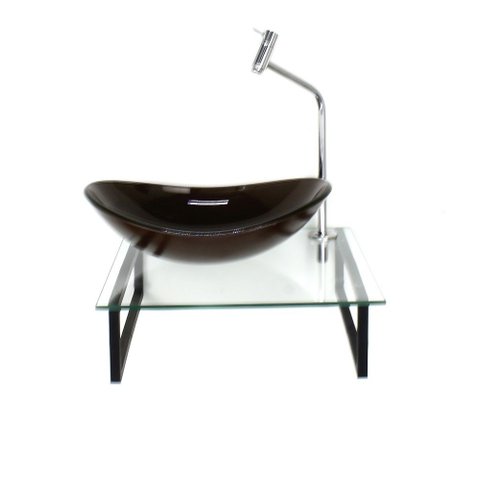 Gabinete de Vidro com Cuba Oval Marrom com Tampo 40cm Incolor