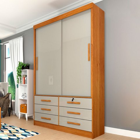 Guarda-roupa Casal Chicago 2 Portas 6 Gavetas Cinamomo/off White - Tcil Móveis