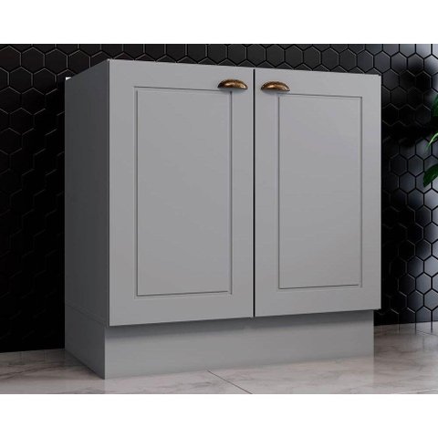 Gabinete de Cozinha Modulado Balcão Americana c/ 2 Portas s/ Tampo 80cm Cinza - Henn