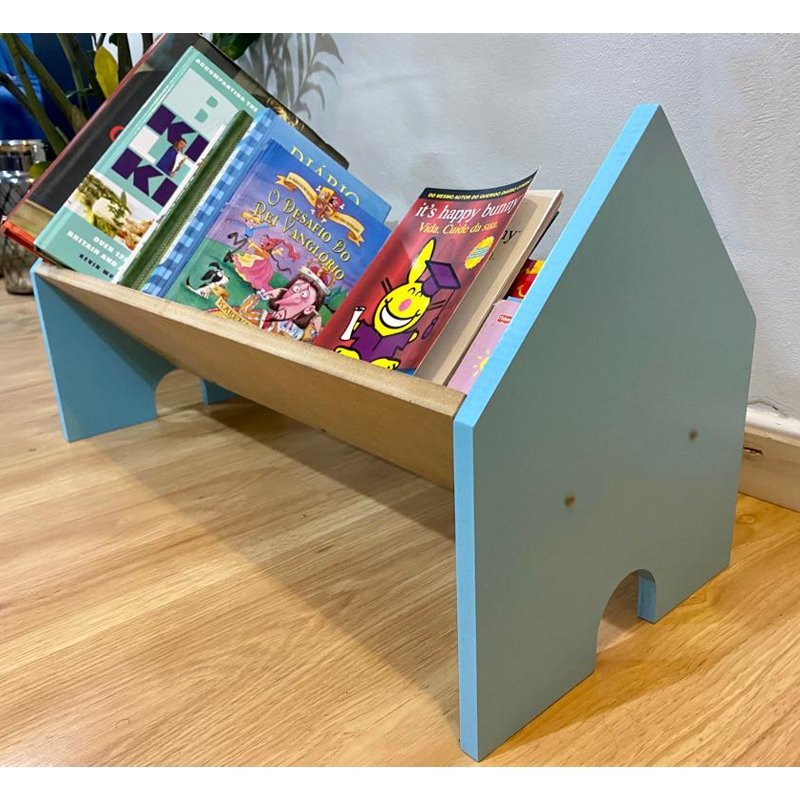 Porta Livros Revisteiro Infantil De Chão Casinha -Montessori:azul ...