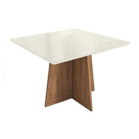 Mesa P/ Cozinha Lótus C/ Tampo Madeirado C/ Vidro 105x105m Freijó/off White - Kappesberg