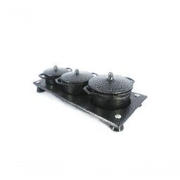 Kit Panela Mini Fogão Lenha Alumínio Fundido Craqueada Preto - 1