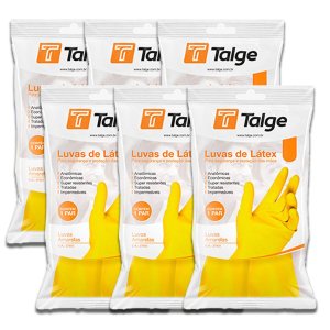 Kit 6 Luva Limpeza Latex Multiuso Talge Amarela