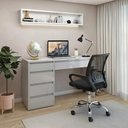 Ver imagem 1 de Conjunto 2 Peças com Escrivaninha 100% MDF Berlim e Cadeira Escritório Diretor Giratória Yescasa Cinza/Off White/Preto
