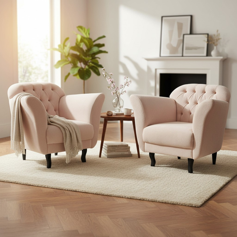 Kit 2 Poltronas Decorativa Dália Bouclé Bege