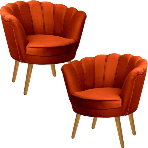 Kit Duas Poltronas Pétala em Sued Premium Terracota Sua Casa Decorações Pés Madeira Claro