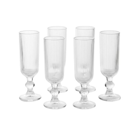 Jogo 6 Taças Champagne Vidro 170ml Canelado Taça Espumante com Borda Dourada