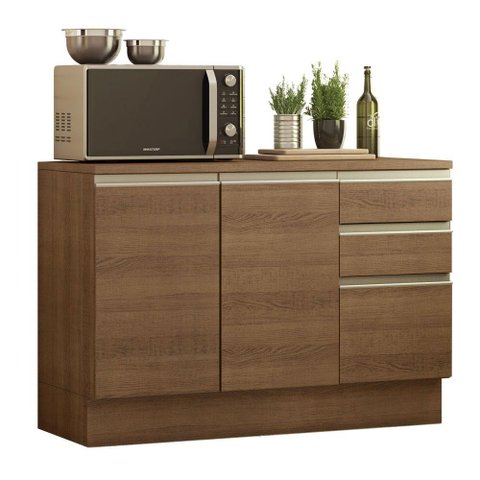 Balcão de Pia Armário de Cozinha 120 cm 2 Portas e 3 Gavetas (Com Tampo) Rustic Glamy Madesa