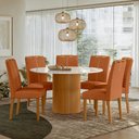 Ver imagem 2 de Conjunto Sala de Jantar Mesa Serena 135x135 6 Cadeiras Serena Ype/offwhite/bouclé Damasco