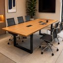 Ver imagem 1 de Mesa Reunião Industrial 2,50m x 90cm 100% MDF com 2 Caixas de Tomadas Pés Metal F5 Office