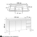 Ver imagem 4 de Balcão de Cozinha com Pia Inox 160cm 3 Gavetas Andréia Preto - Ajl Móveis
