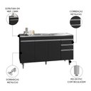 Ver imagem 3 de Balcão de Cozinha com Pia Inox 160cm 3 Gavetas Andréia Preto - Ajl Móveis