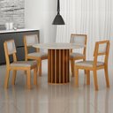 Ver imagem 2 de Mesa de Jantar Flora 108x108 com Vidro Base Ripado Cinamomo Off-white com Kit 4 Cadeiras Flora Linho