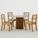 Ver imagem 1 de Mesa de Jantar Flora 108x108 com Vidro Base Ripado Cinamomo Off-white com Kit 4 Cadeiras Flora Linho