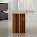 Ver imagem 3 de Mesa de Jantar Flora 108x108 com Vidro Base Ripado Cinamomo Off-white com Kit 4 Cadeiras Flora Linho
