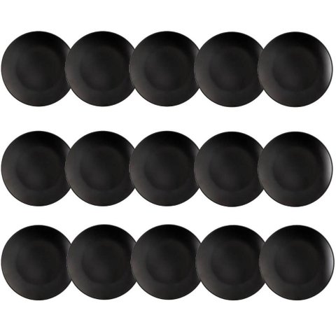 Jogo 15 Pratos para Sobremesa Redondos 18cm Preto Coza Doces Frutas Petiscos